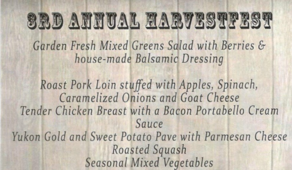 Harvestfest menu