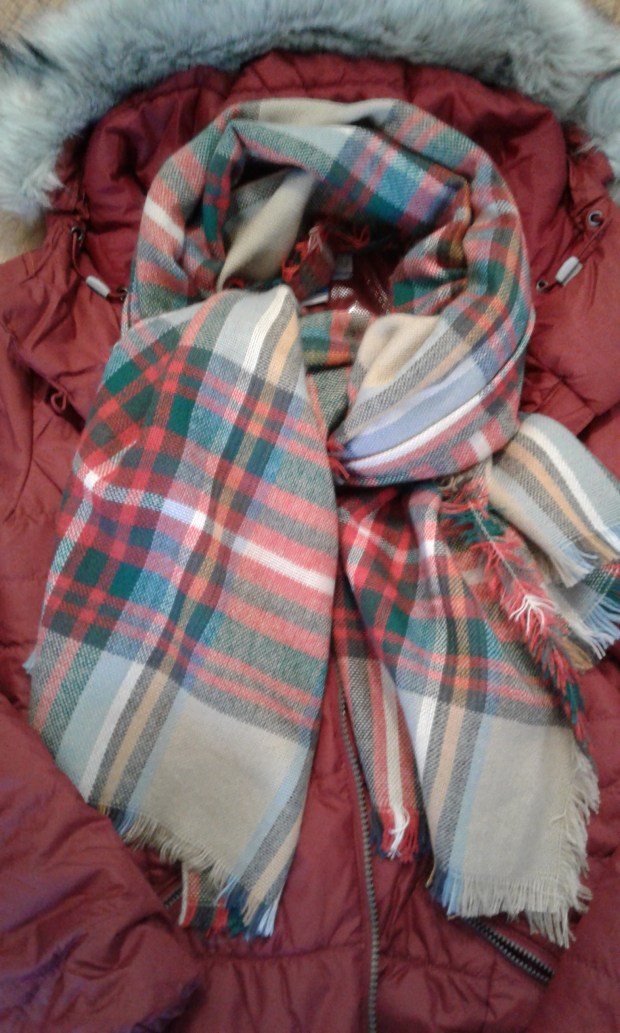 plaid scarf and winter coat